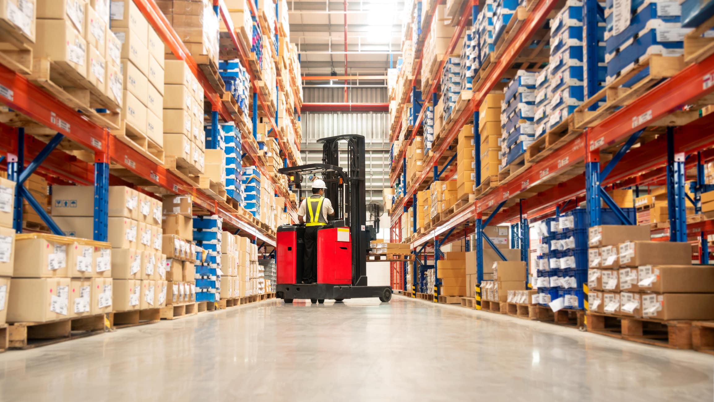 warehouse with person on forklift