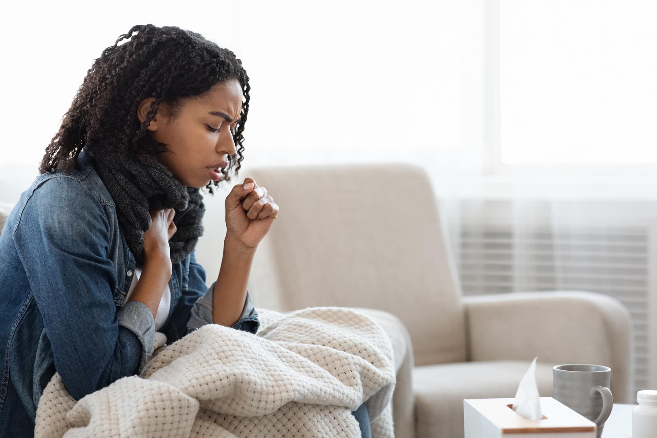 Sick woman at home recovering