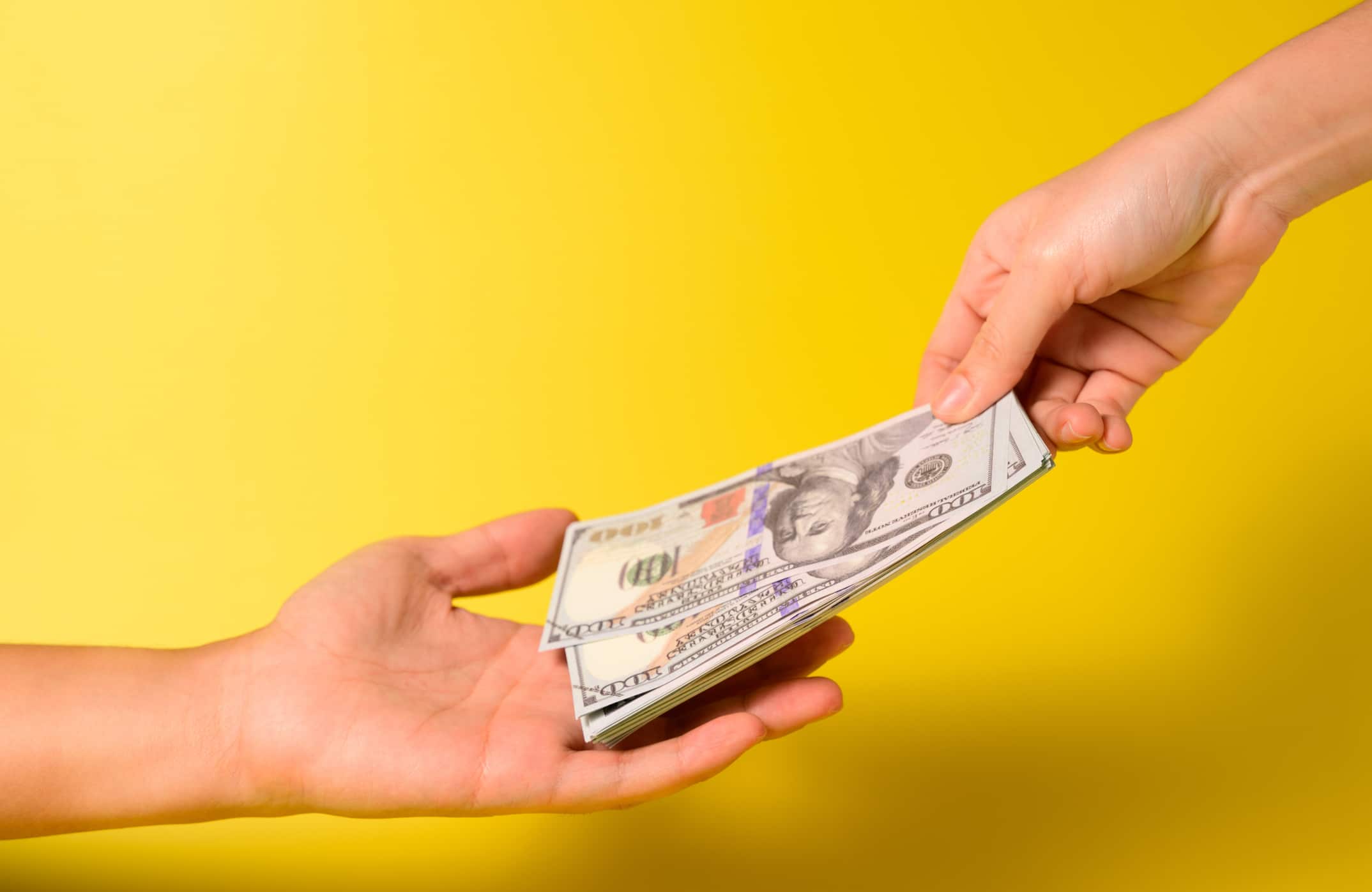 People holding banknotes money, American dollars, Cash money dollars for money saving