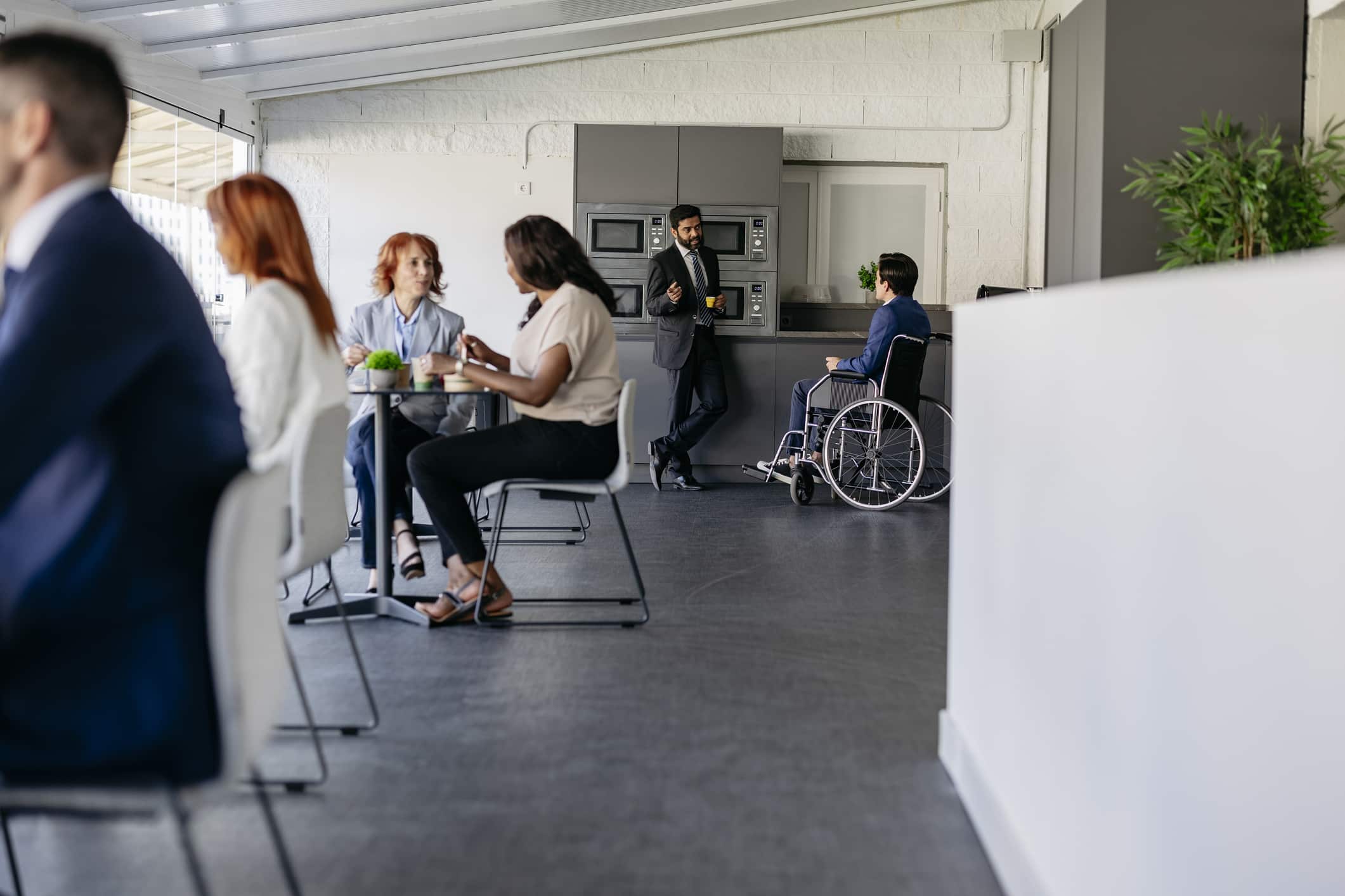 office break dining catering meeting diverse business people