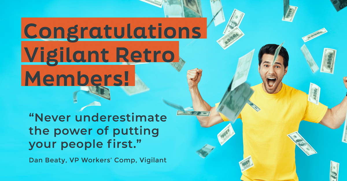 man with money blowing around him. Congratulations to Vigilant members on Retro refunds.